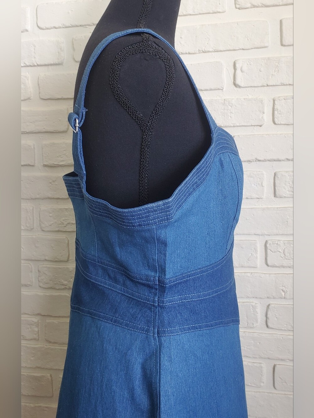 Betsey Johnson Zip Front Sweetheart Bustier Denim Mini Dress Size 12 - Picture 7 of 14